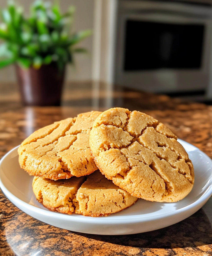 3-Ingredient Peanut Butter Cookies Description: An incredibly simple and delicious cookie recipe using only peanut butter, sugar, and an egg. Perfect for a quick and easy treat! Ingredients: 1 cup peanut butter (creamy or crunchy)   1 cup granulated sugar 1 large egg   Instructions: Preheat oven: Preheat oven to 350°F (175°C). Line a baking sheet with parchment paper.   Combine ingredients: In a mixing bowl, combine peanut butter, sugar, and egg. Mix until smooth and well combined.   Chill dough (optional): For easier handling and to help the cookies hold their shape, chill the dough in the refrigerator for about 30 minutes. Form cookies: Using a tablespoon or cookie scoop, form dough into balls (about 1 inch in diameter). Place the cookies on the prepared baking sheet, spacing them about 2 inches apart. Press with fork: Gently press down on each cookie with the back of a fork, creating a crisscross pattern. Bake: Bake for 8-10 minutes, or until the edges are lightly golden and the centers are still slightly soft. 3-Ingredient Peanut Butter Cookies