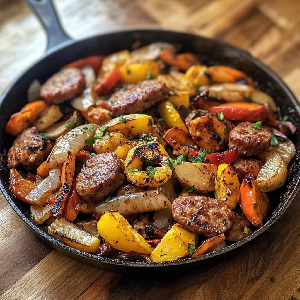 paleo breakfast skillet with sausage and veggies