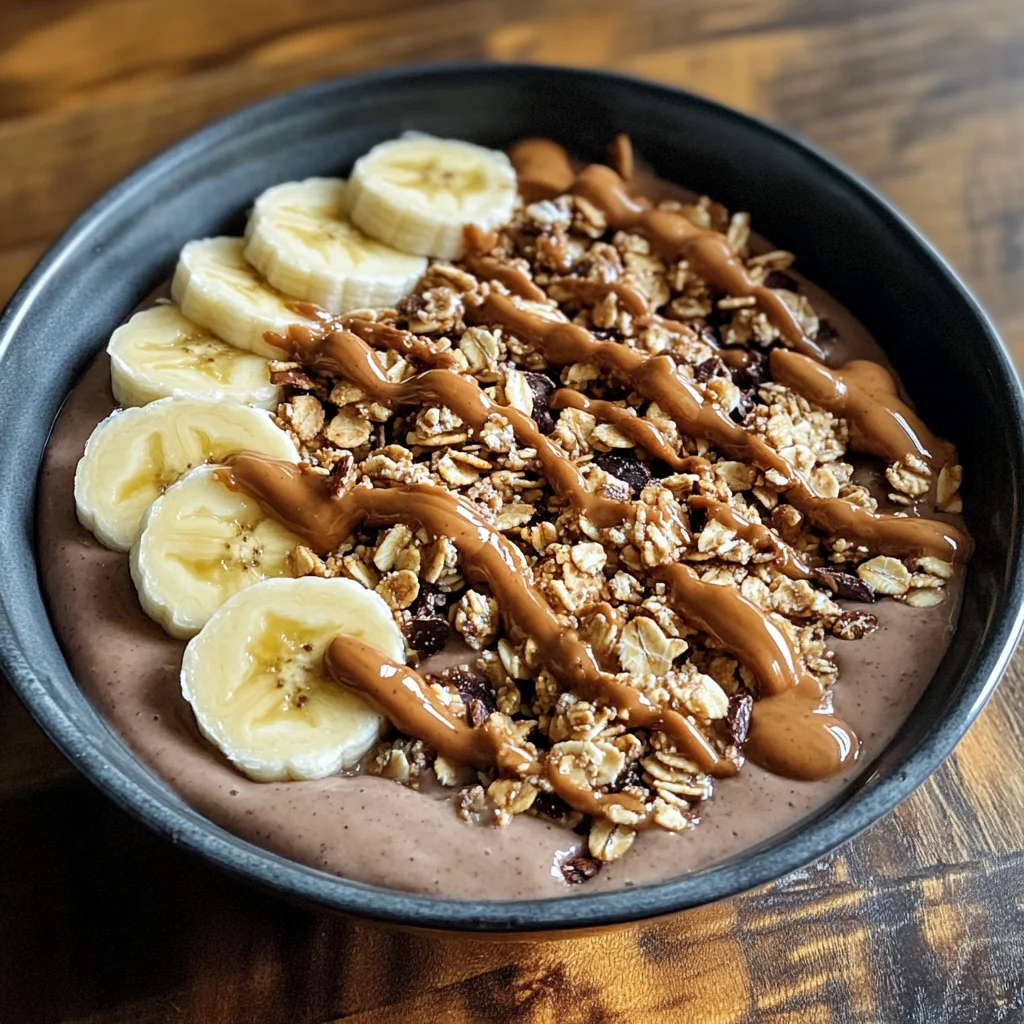 peanut butter banana smoothie bowl with granola