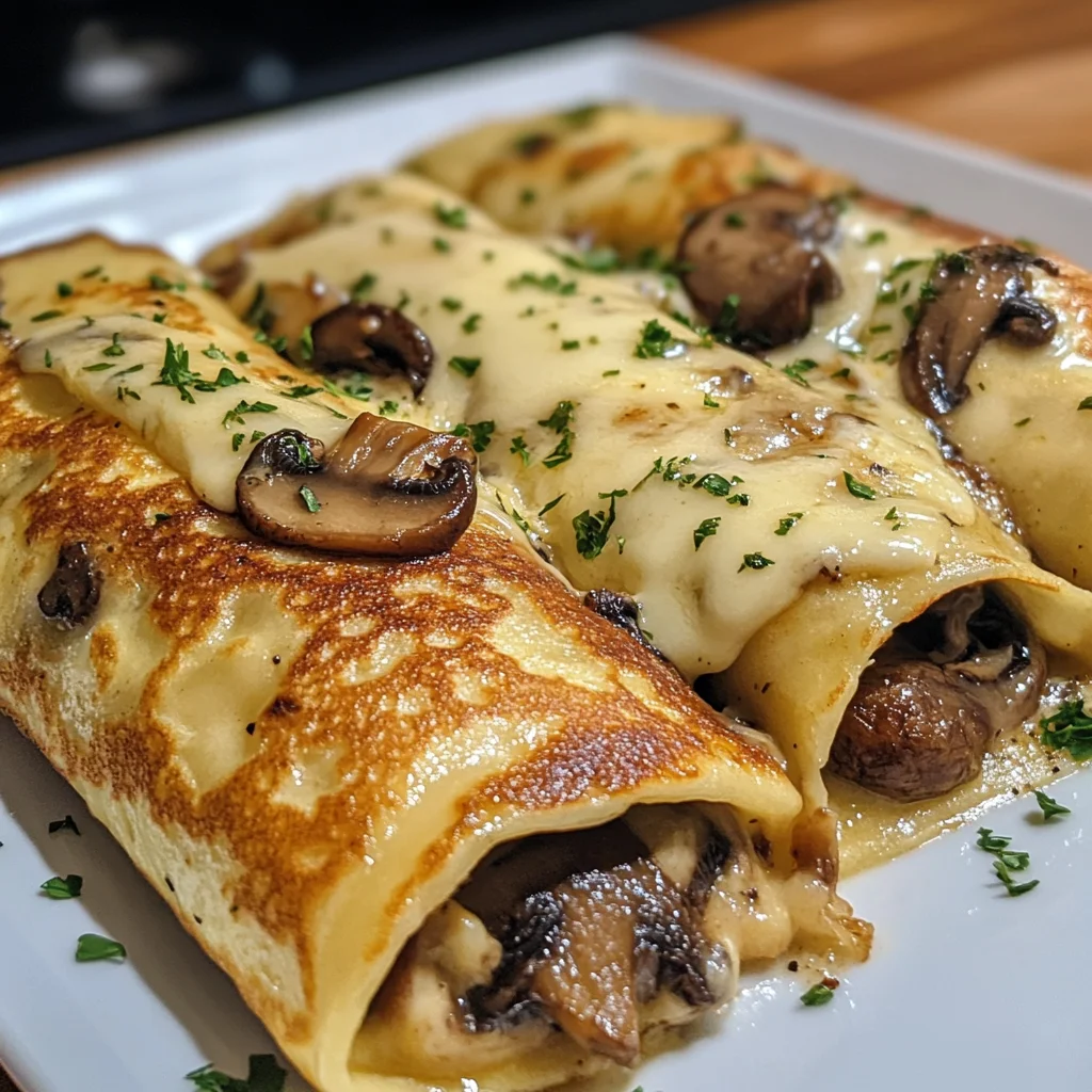 savory mushroom and cheese breakfast crepes