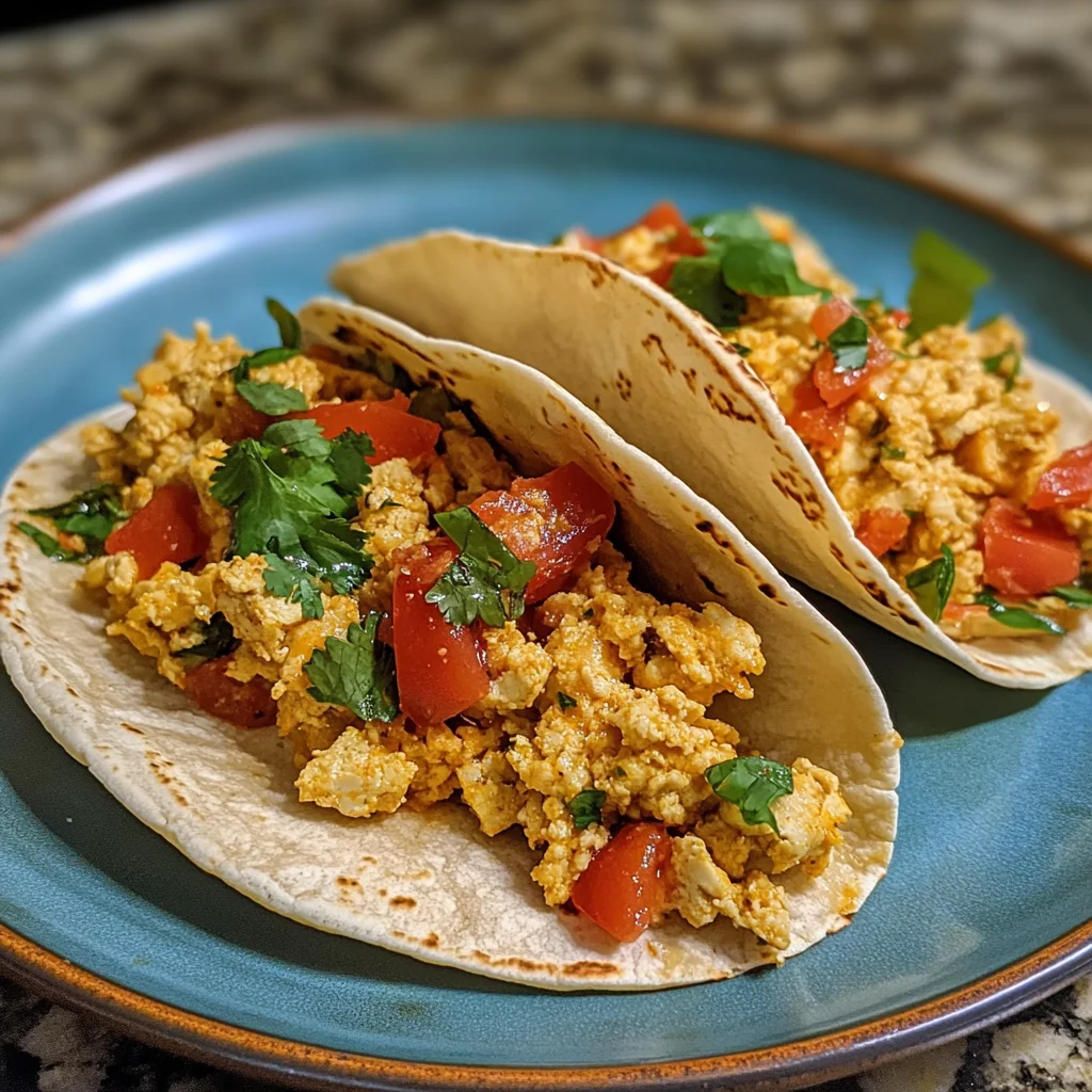 scrambled tofu breakfast tacos with vegan cheese