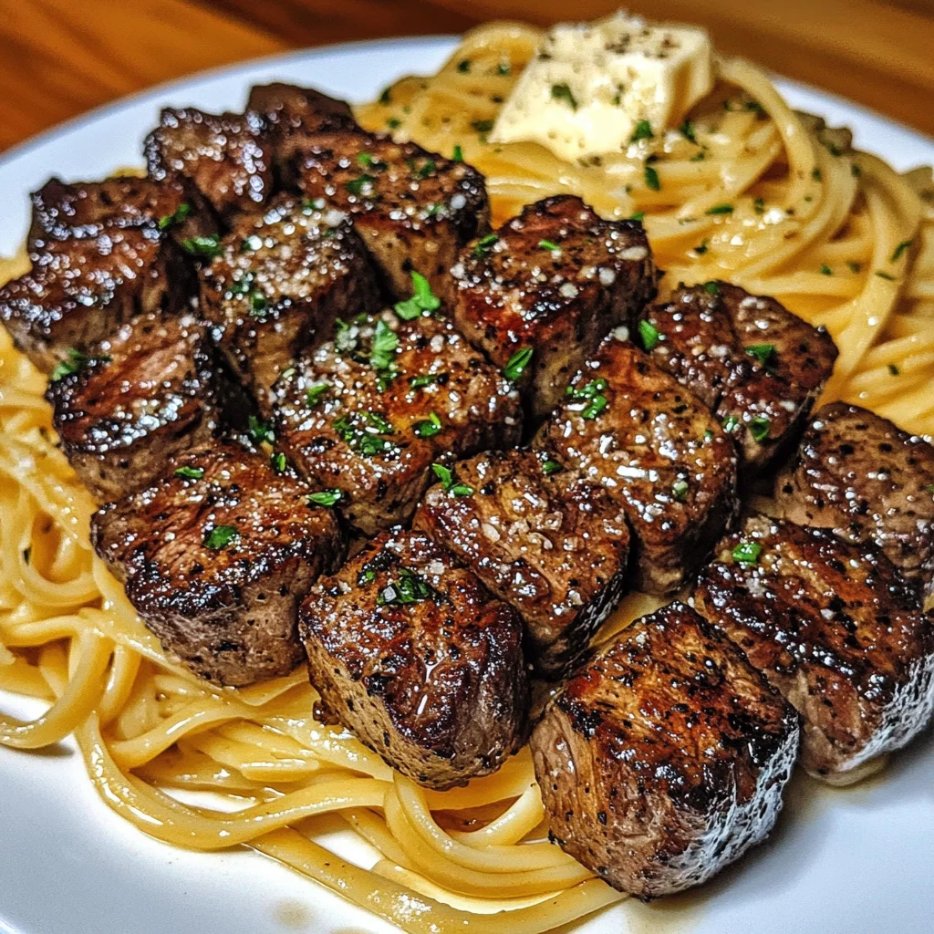 Garlic Butter Steak Bites & Alfredo Pasta