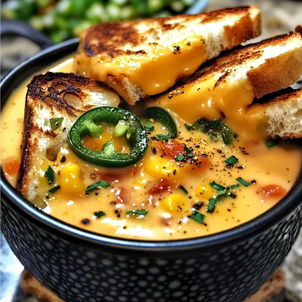 Spicy Jalapeño Popper Soup with Grilled Cheese Dippers