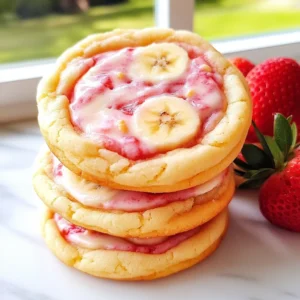 Strawberry Banana Pudding Cookies with Cheesecake Dip