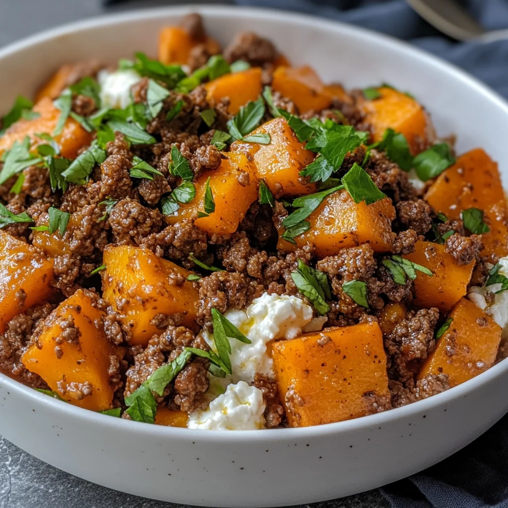 ground beef sweet potato cottage cheese bowl