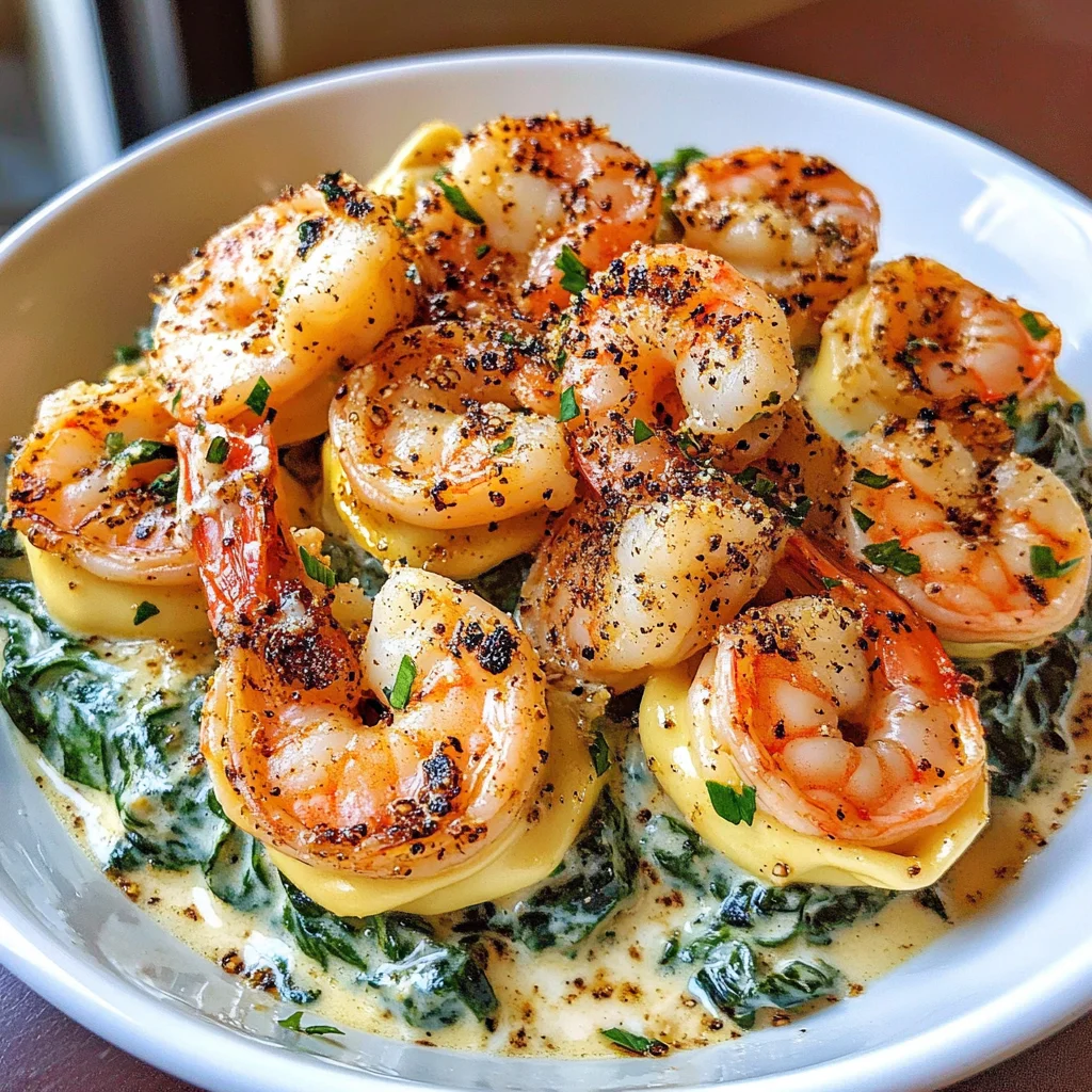 tortellini with cream and spinach with shrimp