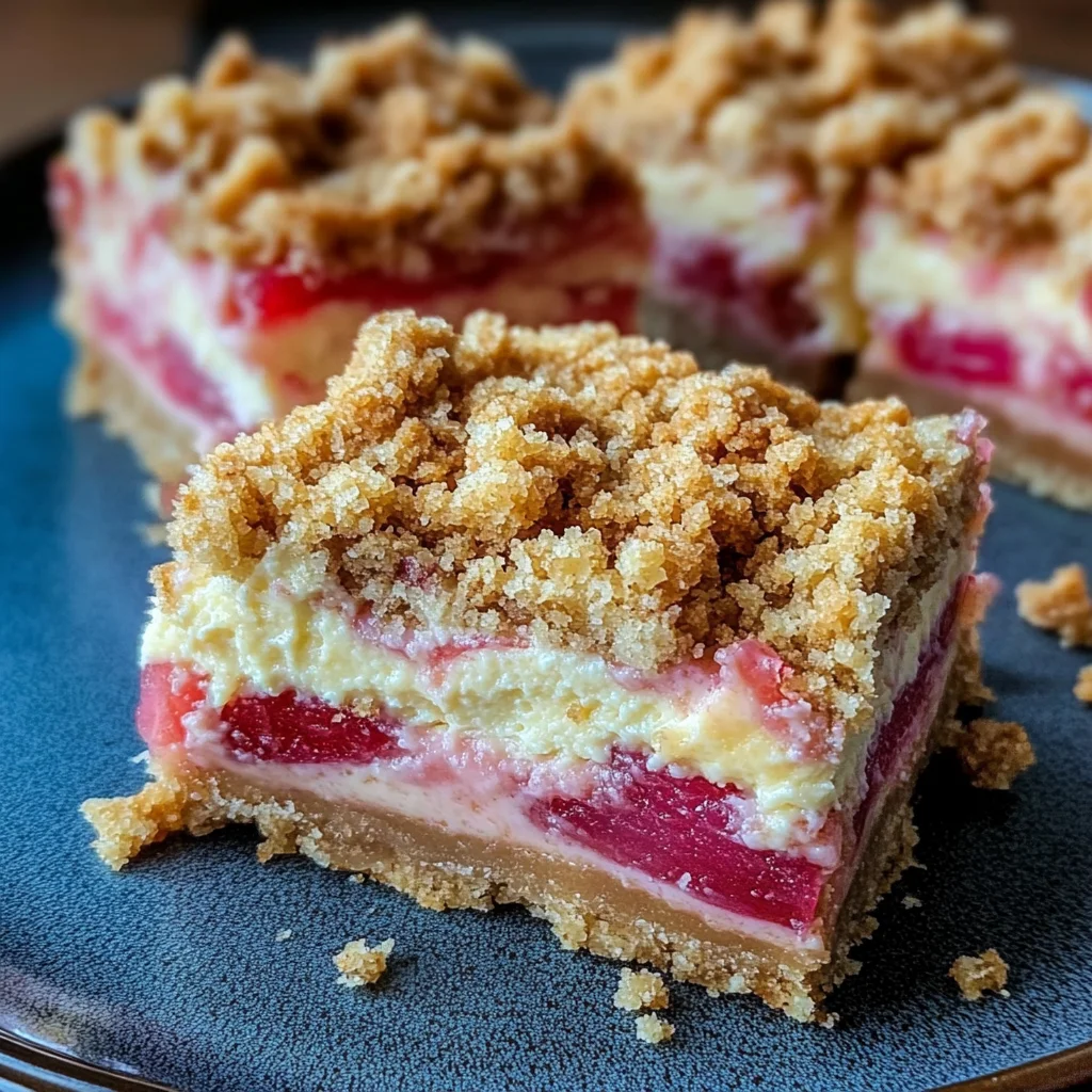 Creamy Rhubarb Crumble Cheesecake Bars