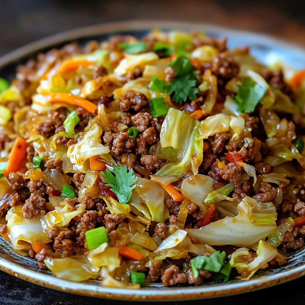 Healthy Chinese Ground Beef & Cabbage Stir Fry