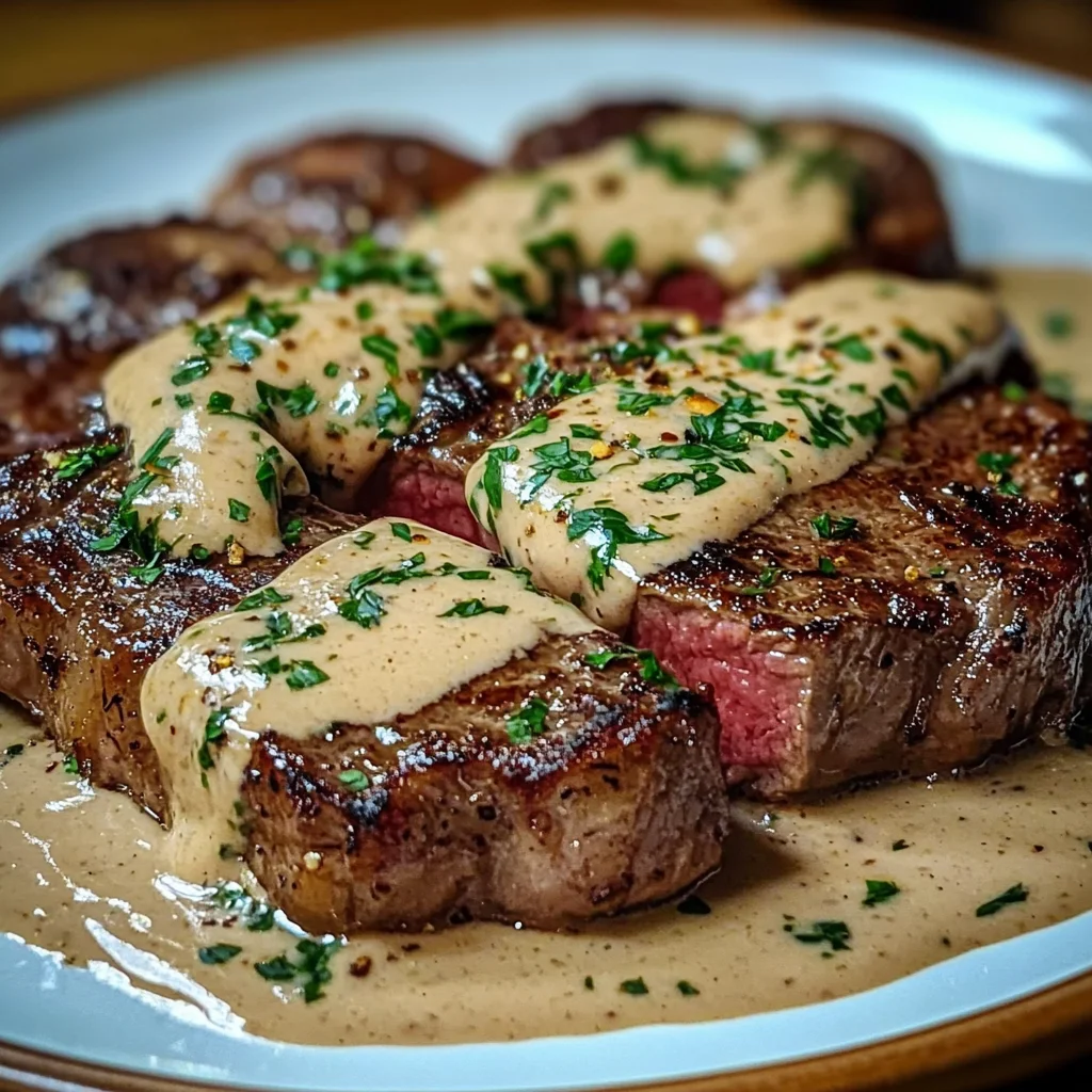 Juicy Steak with Creamy Garlic Sauce