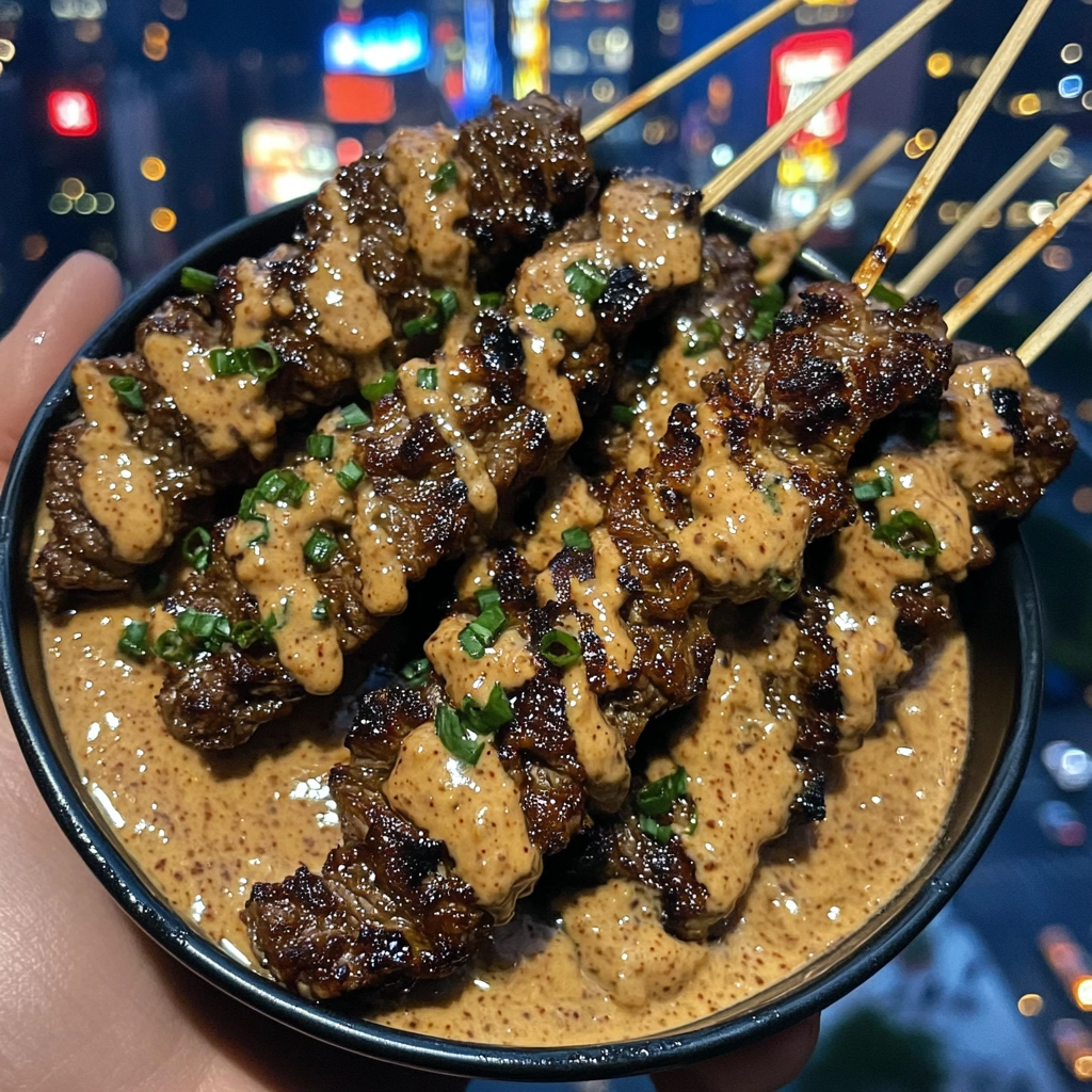 Korean BBQ Beef Skewers with Tangy Sesame Sauce