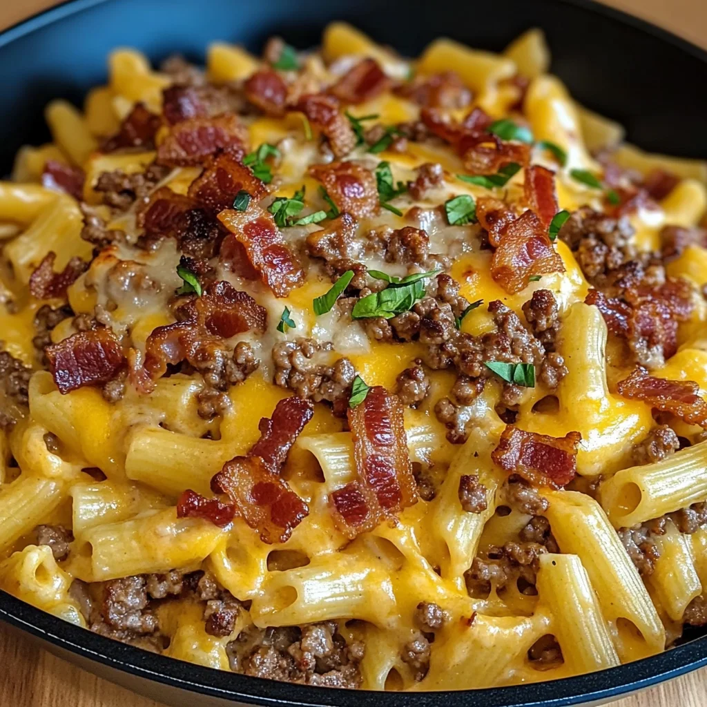 Loaded Bacon Cheeseburger Pasta Skillet
