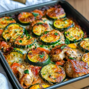 Healthy & delicious Mediterranean Chicken Zucchini Bake! One-pan, easy cleanup, bursting with flavor. Perfect for a weeknight dinner. Get the recipe now!