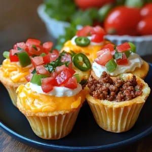 Mini Taco Cupcakes with Zesty Ground Beef and Cheese