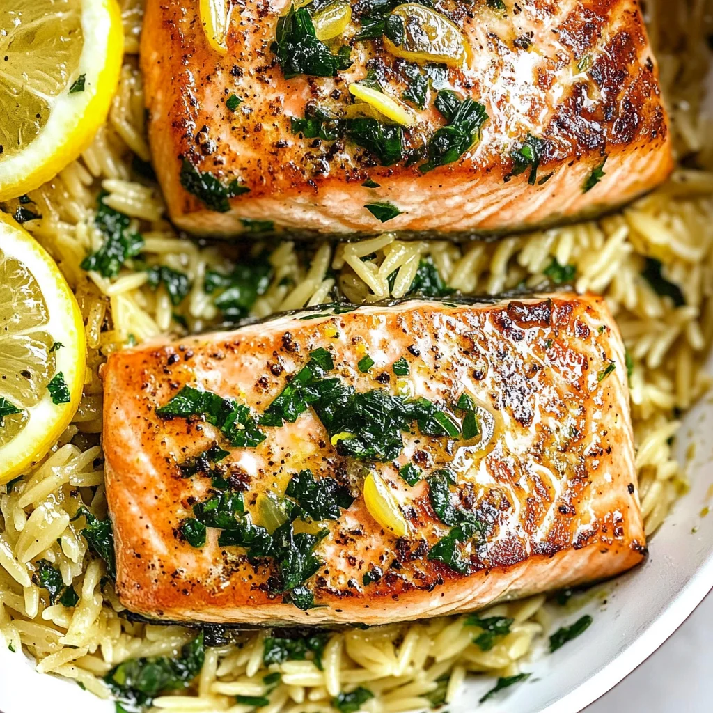 Seared Salmon with Lemon Orzo
