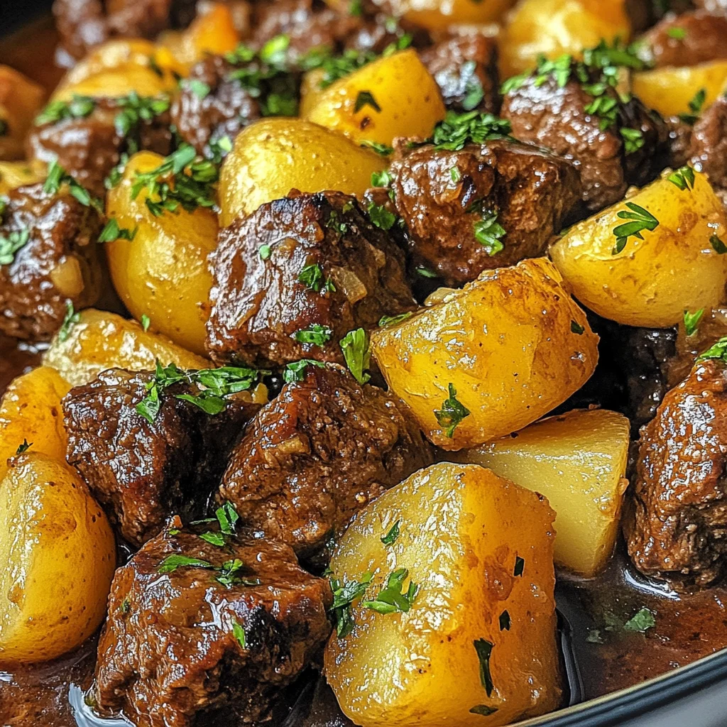 Slow Cooker Garlic Butter Beef Bites & Potatoes