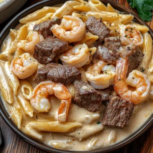 Cajun Shrimp and Steak Alfredo Pasta