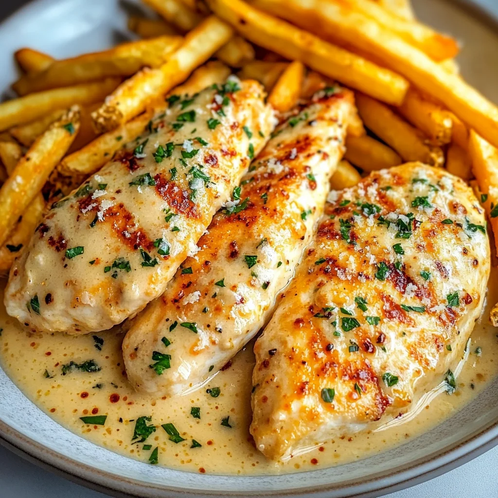 Chicken Fillet in Spicy, Creamy Garlic-Parmesan Sauce with Fries