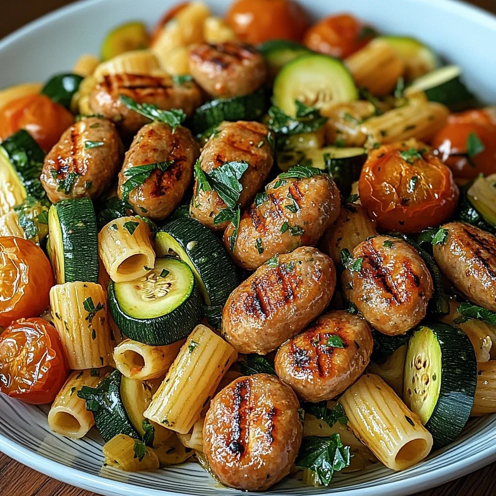 Chicken Sausages with Zucchini, Tomatoes, and Pasta