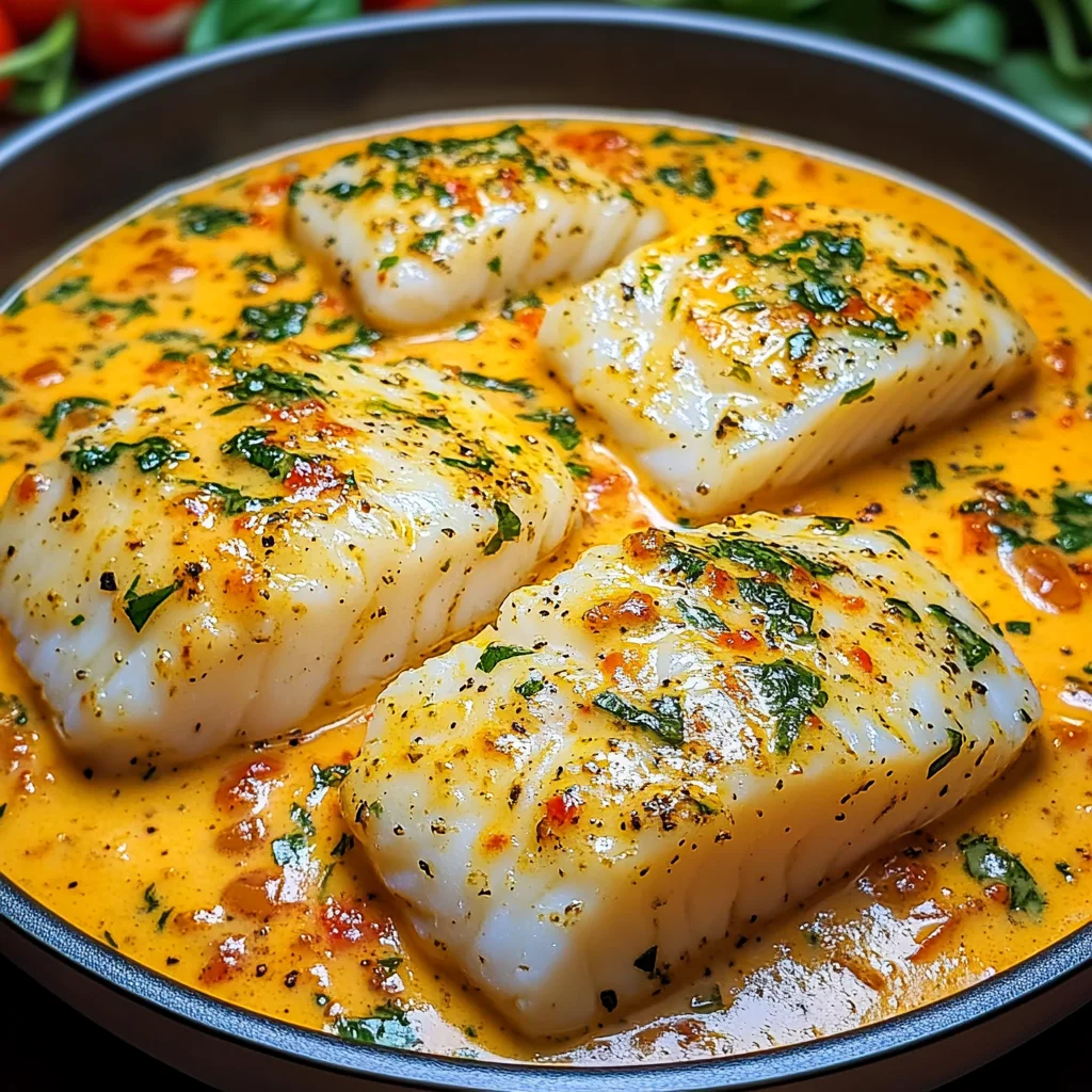 Cod in Tomato Basil Cream Sauce