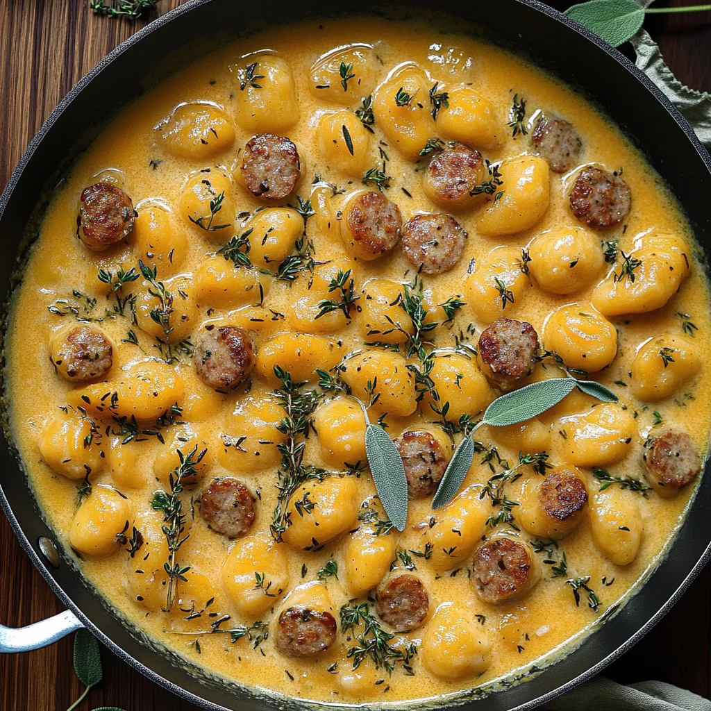 Creamy Butternut Squash Gnocchi with Sausage, Thyme, and Sage