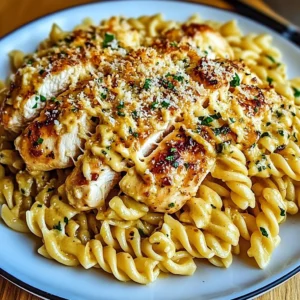 Creamy Garlic Parmesan Chicken with Cheesy Twisted Pasta