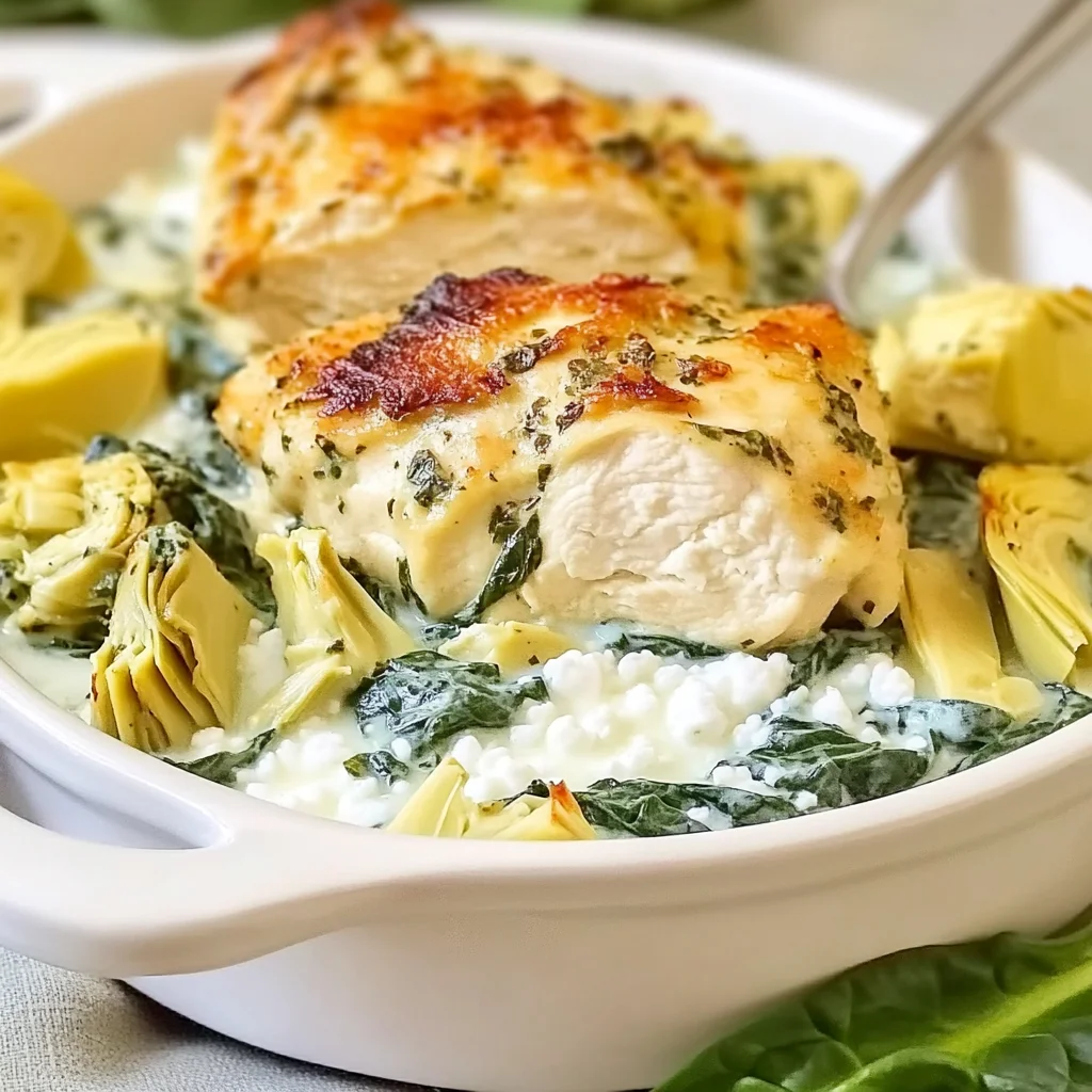 Healthy Spinach Artichoke Chicken with Cottage Cheese