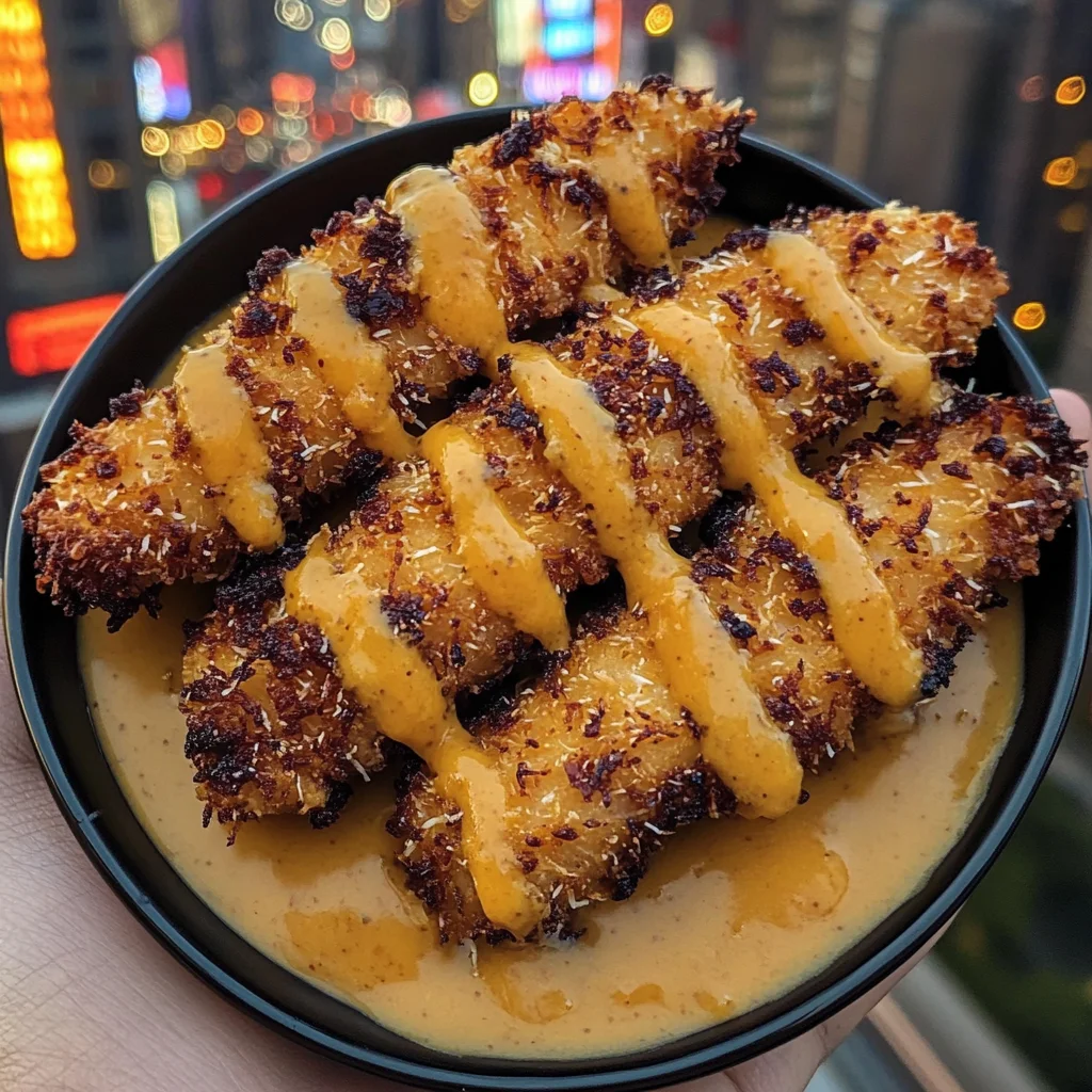 Crispy Coconut Chicken Strips with Sweet Mango Sauce