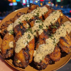 Crispy Lemon Pepper Chicken Wings with Creamy Herb Sauce
