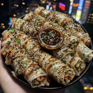Crunchy Vegetable Spring Rolls with Hoisin Sesame Dip