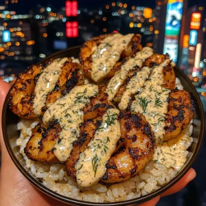 Garlic Butter Shrimp Rice Bowls with Lemon Dill Sauce