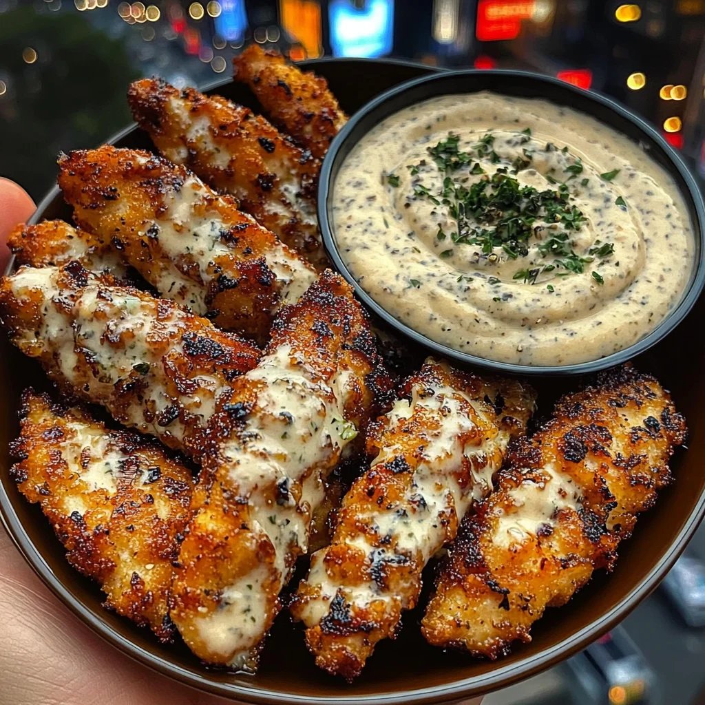 Garlic Parmesan Chicken Strips with Creamy Herb Dip