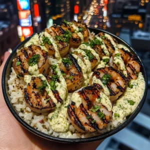 Grilled Shrimp Rice Bowls with Cilantro Lime Crema