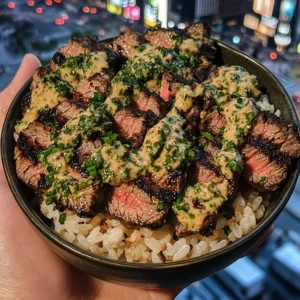 Grilled Steak Rice Bowls with Chimichurri Sauce