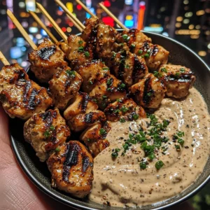 Honey Garlic Chicken Skewers with Creamy Sesame Dip