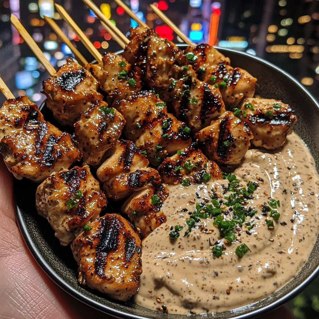 Honey Garlic Chicken Skewers with Creamy Sesame Dip