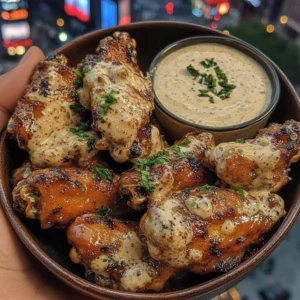 Honey Sriracha Chicken Wings with Garlic Ranch Dip