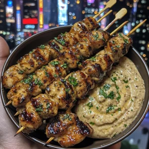 Honey Sriracha Glazed Chicken Skewers with Garlic Dip