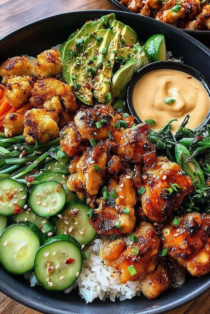 Irresistible Spicy Honey-Ginger Chicken Bowls with Creamy Yum Yum Sauce