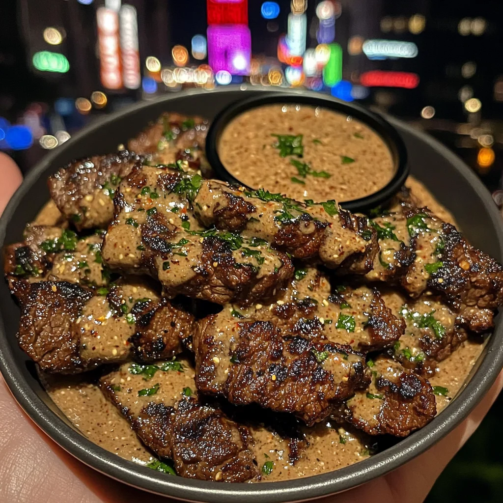Korean BBQ Beef Tips with Spicy Garlic Dipping Sauce
