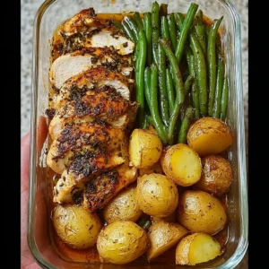 One-Pan Garlic Herb Chicken with Roasted Potatoes & Green Beans