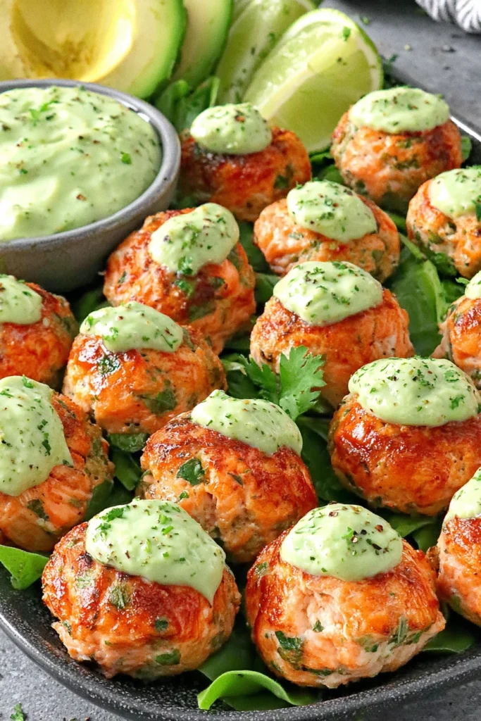 Salmon Meatballs with Creamy Avocado Sauce - Easy Appetizer