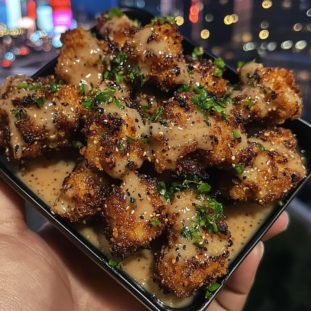 Sesame Crusted Chicken Bites with Spicy Honey Dip