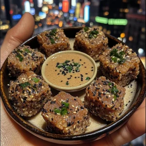 Sesame Crusted Tuna Bites with Soy Wasabi Dipping Sauce