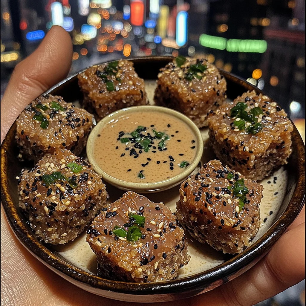 Sesame Crusted Tuna Bites with Soy Wasabi Dipping Sauce