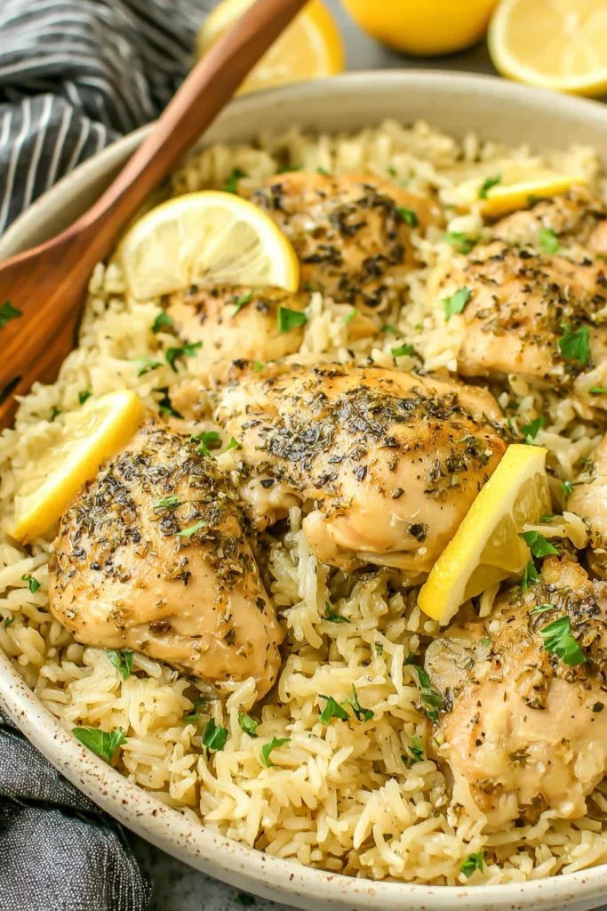 Slow Cooker Lemon Herb Chicken and Rice