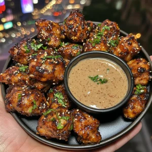 Spicy Honey Garlic Chicken Bites with Sesame Dipping Sauce