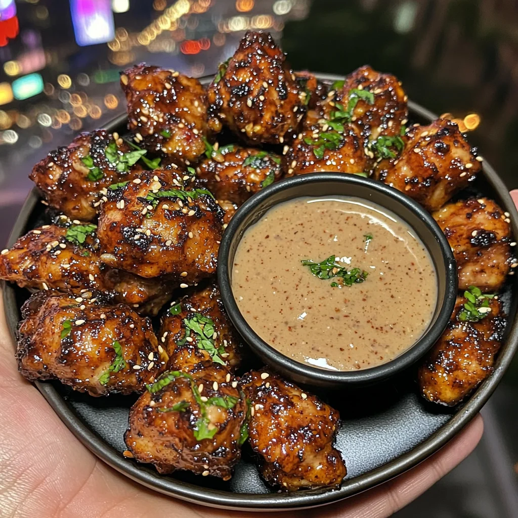 Spicy Honey Garlic Chicken Bites with Sesame Dipping Sauce
