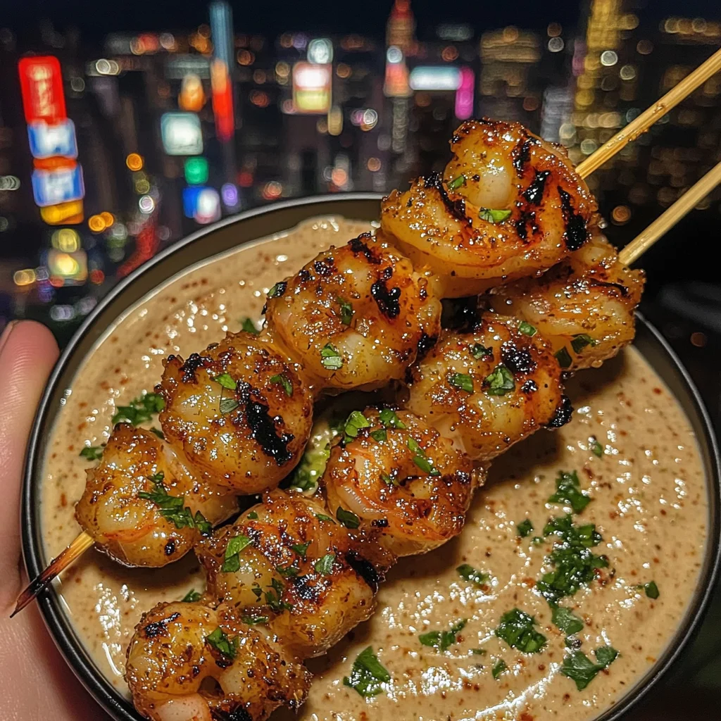 Spicy Honey Garlic Shrimp Skewers with Lime Dip