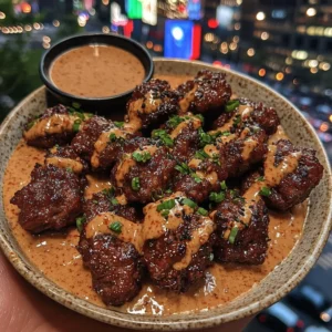 Spicy Korean Beef Bites with Gochujang Dipping Sauce