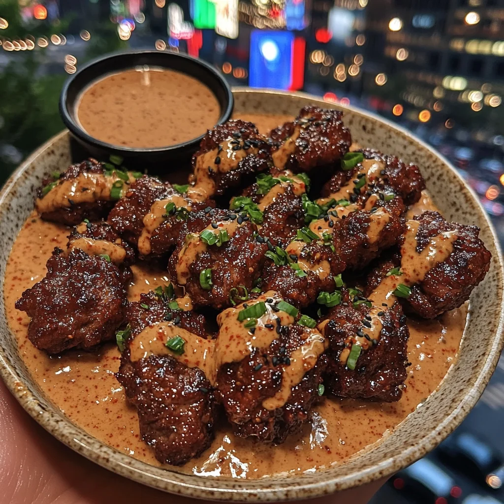 Spicy Korean Beef Bites with Gochujang Dipping Sauce